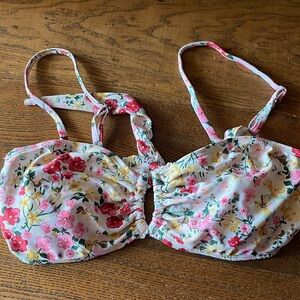 Floral Bikini Top with Pink and Yellow Flowers Bathing Suit Swimsuit